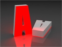 Изготовление объемных букв - пример буквы А в белом корпусе с красным фасадом